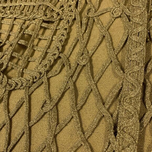 Vintage Lisa Originals Gold Metallic Lacy Crochet Open Front Vest Size L - Picture 9 of 11